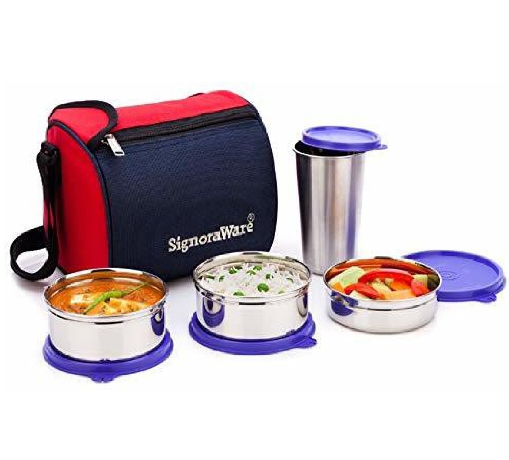 Signoraware Best Red Blue Steel Lunch Box 4 Containers