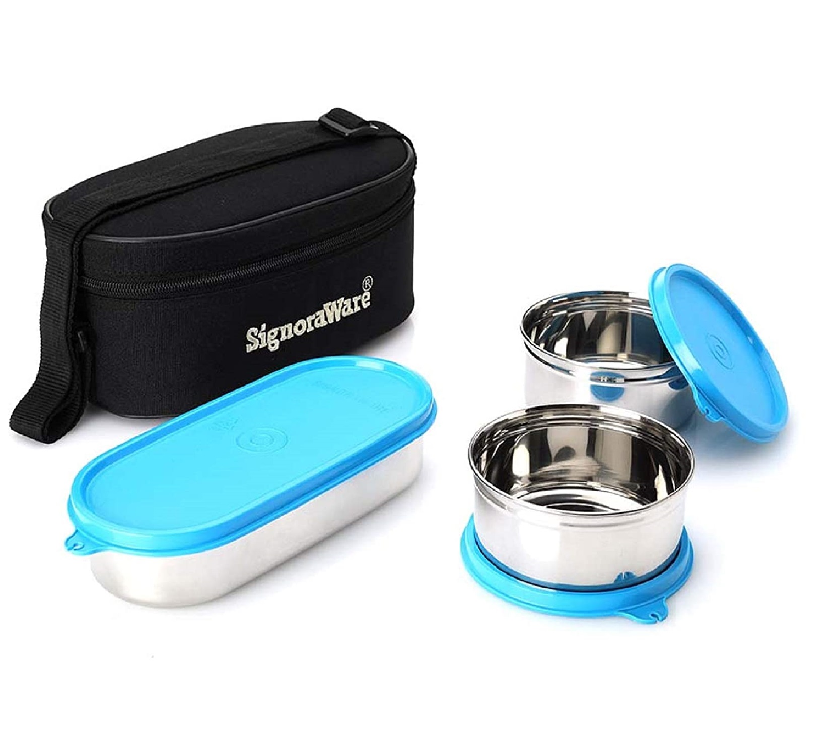 Double Decker Special Steel Lunch Box with Black Bag