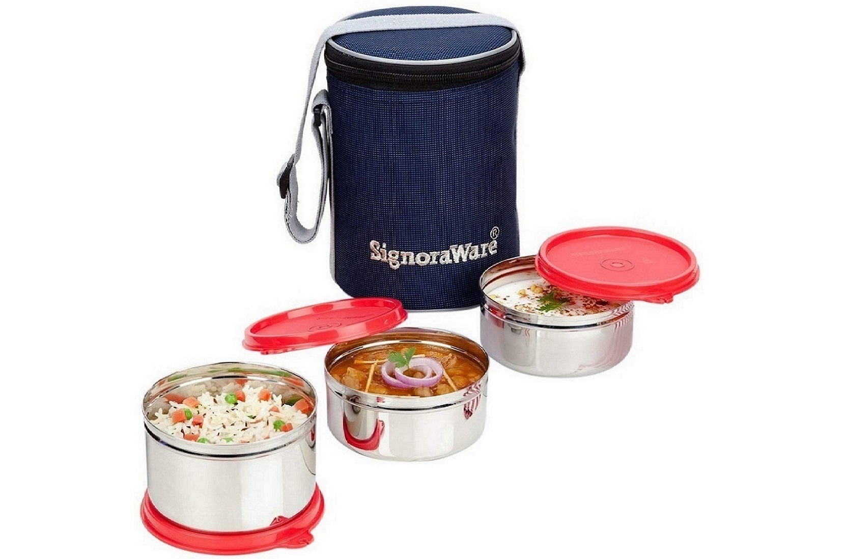 Synecart Signoraware Best Steel Lunch Box, Blue, 3 Containers Online