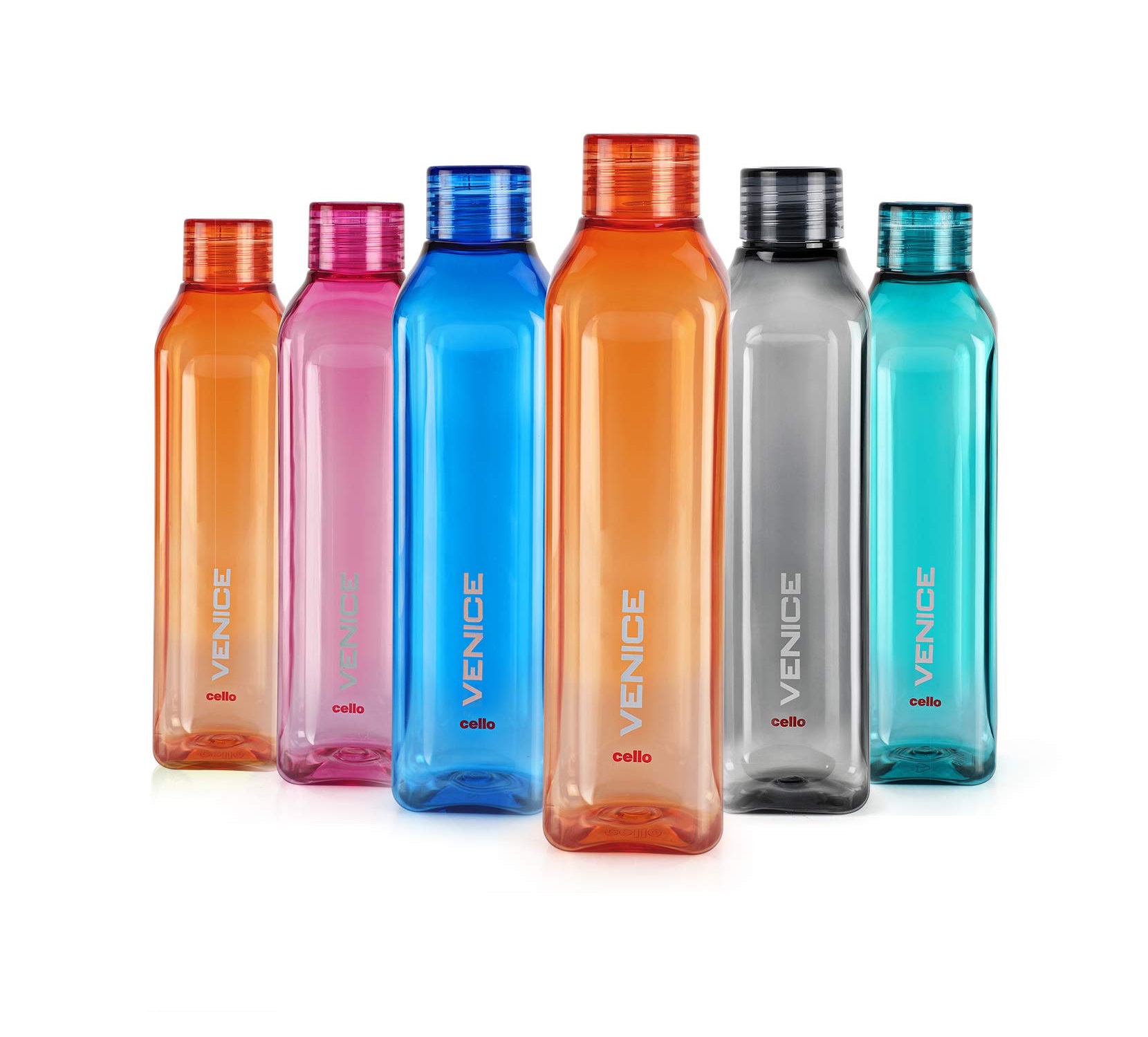 Cello Venice Plastic Water Bottle Set, (1L, Set of 6, Assorted)