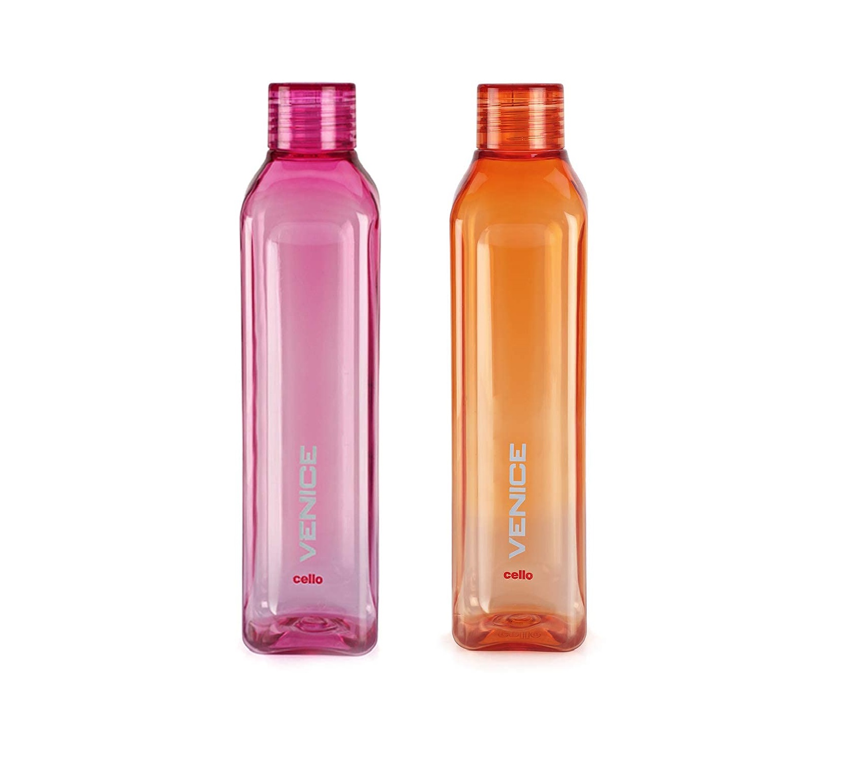 Cello Venice Plastic Water Bottle, (1L, Set of 2, Pink Orange)